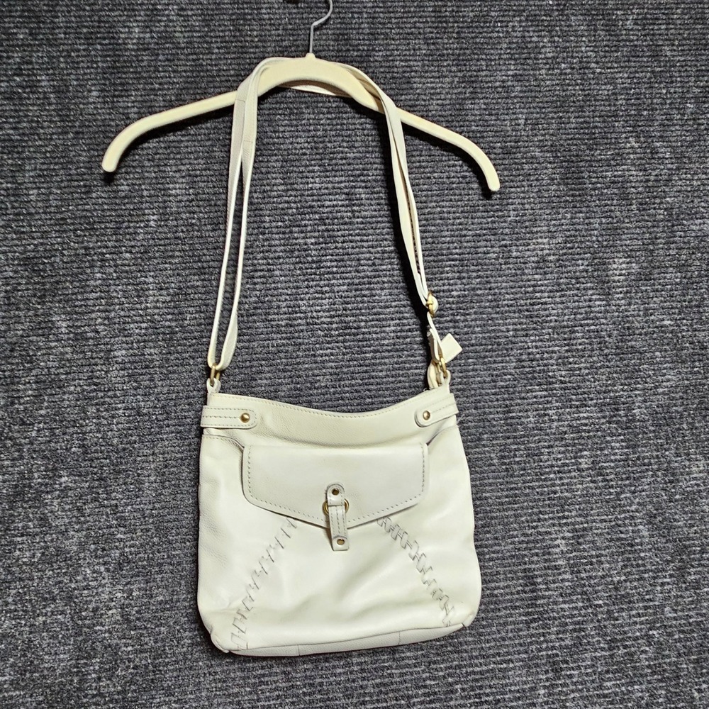 Born Off White Pebbled Leather Whipstitch‎ Crossbody Bag adjustable Strap